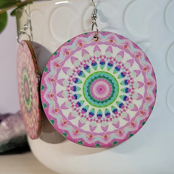 🔥LAST PAIR🔥 Oversized Mandala Wood Drop Earrings - Picture 2 of 5